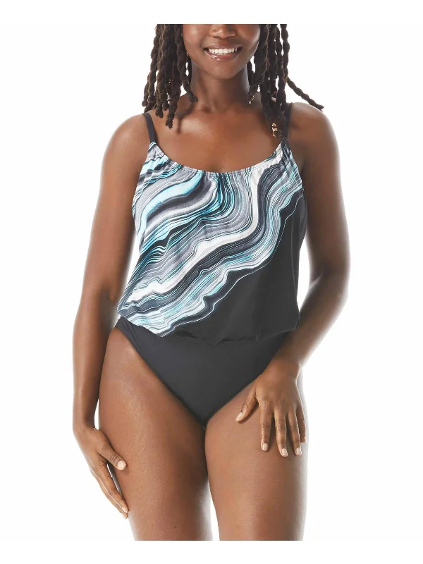 Womens Striped Removable Padding One-Piece Swimsuit