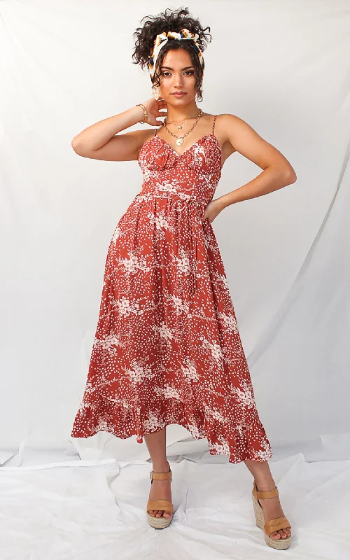 Marilyn Dress - Rust Floral