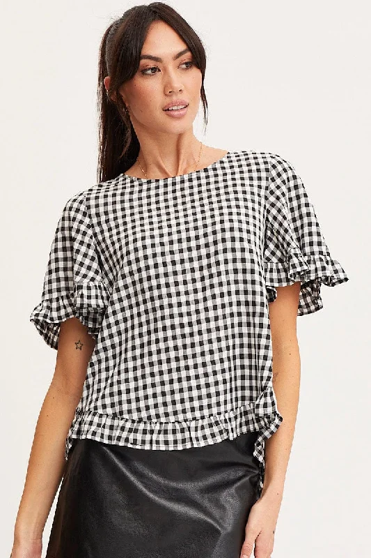 Check Frill Top Short Sleeve