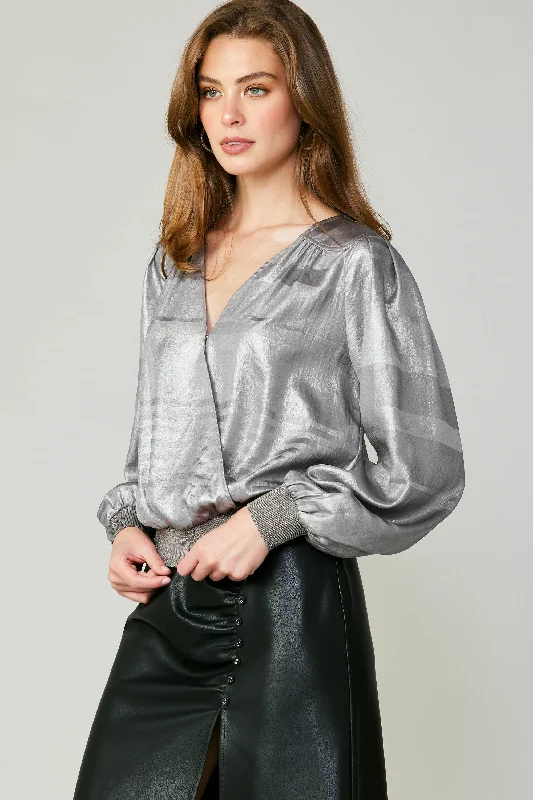 Metallic Surplice Blouse