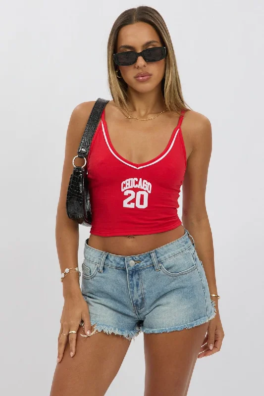 Red Graphic Halter Neck Top