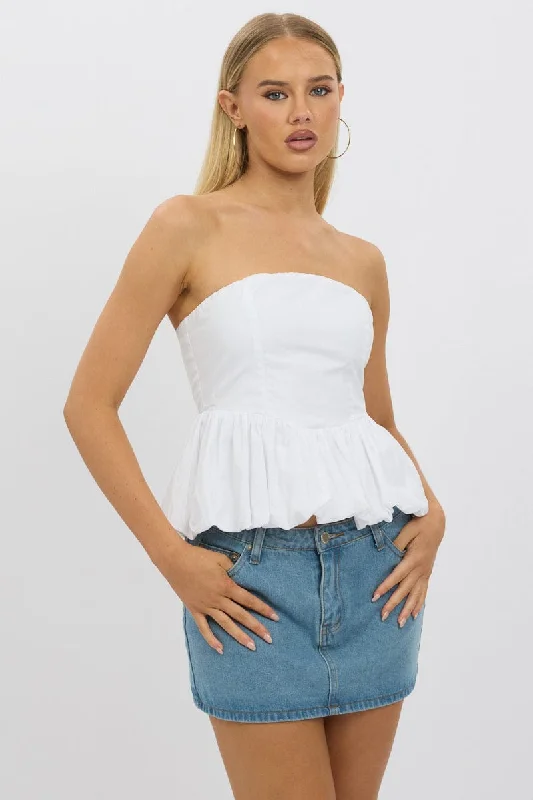 White Bubble Bandeau Top Strapless