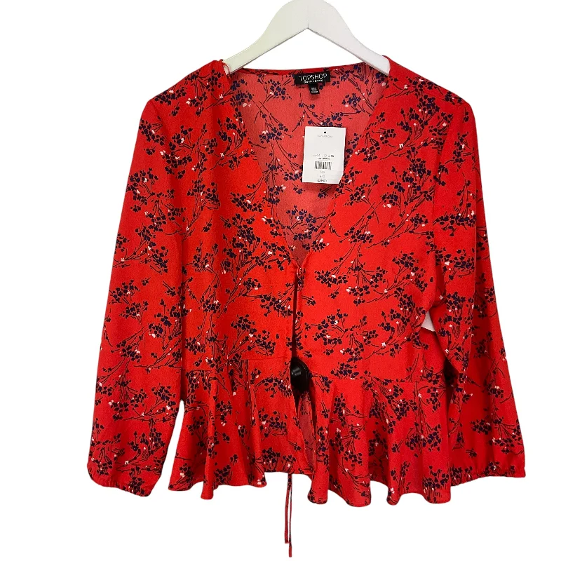 Top Long Sleeve By Topshop In Red, Size: 12